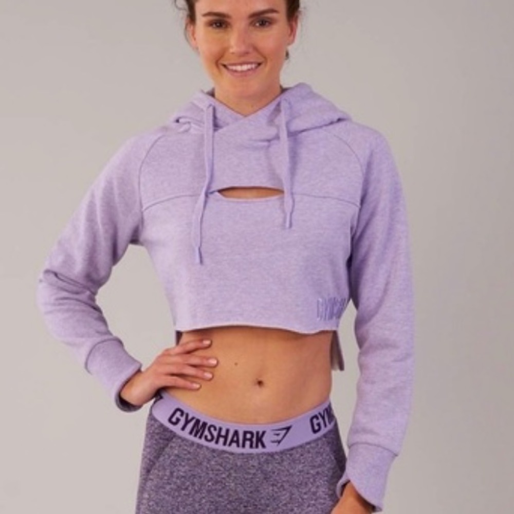 Gymshark Raw Edge Keyhole Cutout Cropped Hoodie - Purple - Size Small